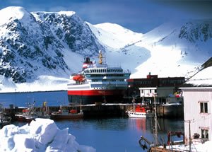 Beautiful scenery at a port on the Norwegian Coastal Voyage.