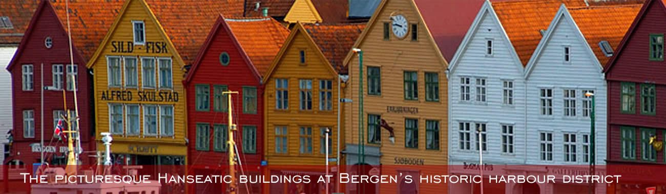 The picturesque Hanseatic buildings at Bryggen's historic harbour district in Bergen