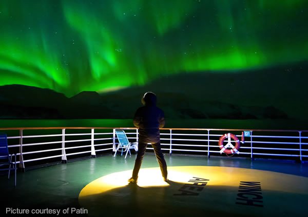 Northen Lights seen from the deck of a Hurtigruten ship