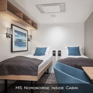 An inside cabin on board Hurtigruten's MS Nordnorge