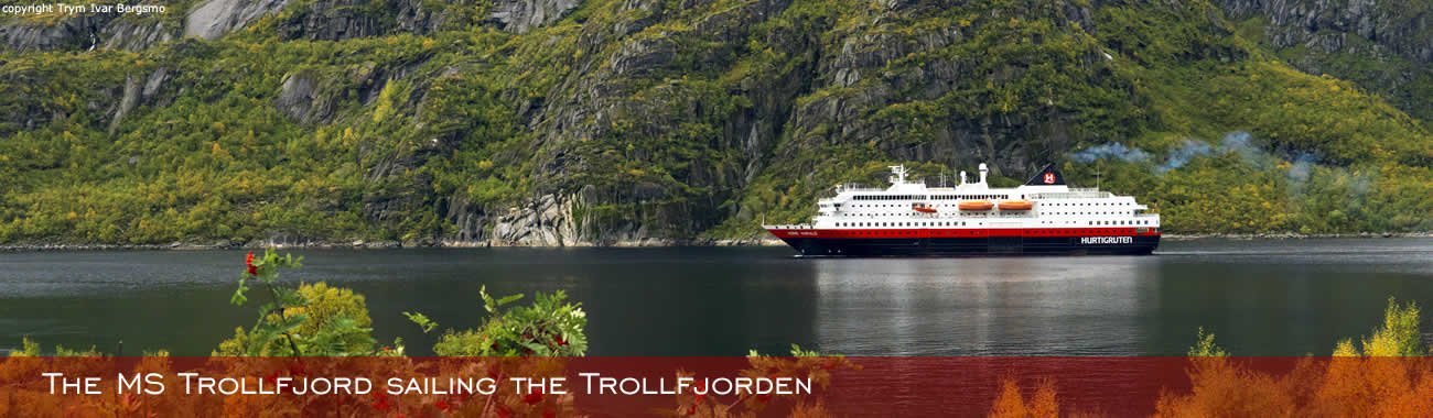 The MS Trollfjord sailing the Trollfjorden