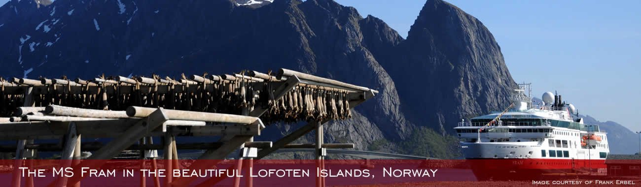 The MS Fram in the Beautiful Lofoten Islands in Norway