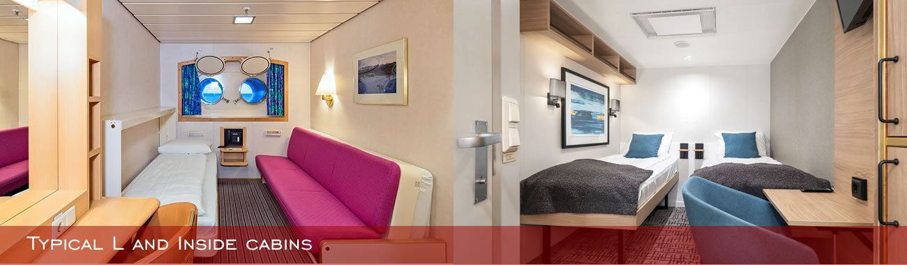 Hurtigruten cabins - Typical L, J and Inside cabins
