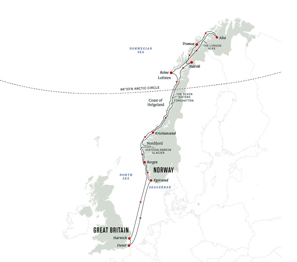 Dover to Honningsvag Map Dover to Honningsvag Map