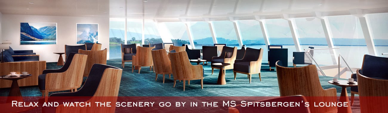 Relax and watch the scenery go by in the MS Spitsbergen's lounge