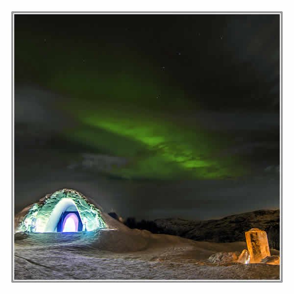 Snow Hotel under the Northern Lights